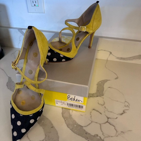 Boden Tisha High Heel Black/White Polka Dot W/ Yellow Suede Size 39 Eu Sz 9 US - Picture 8 of 11